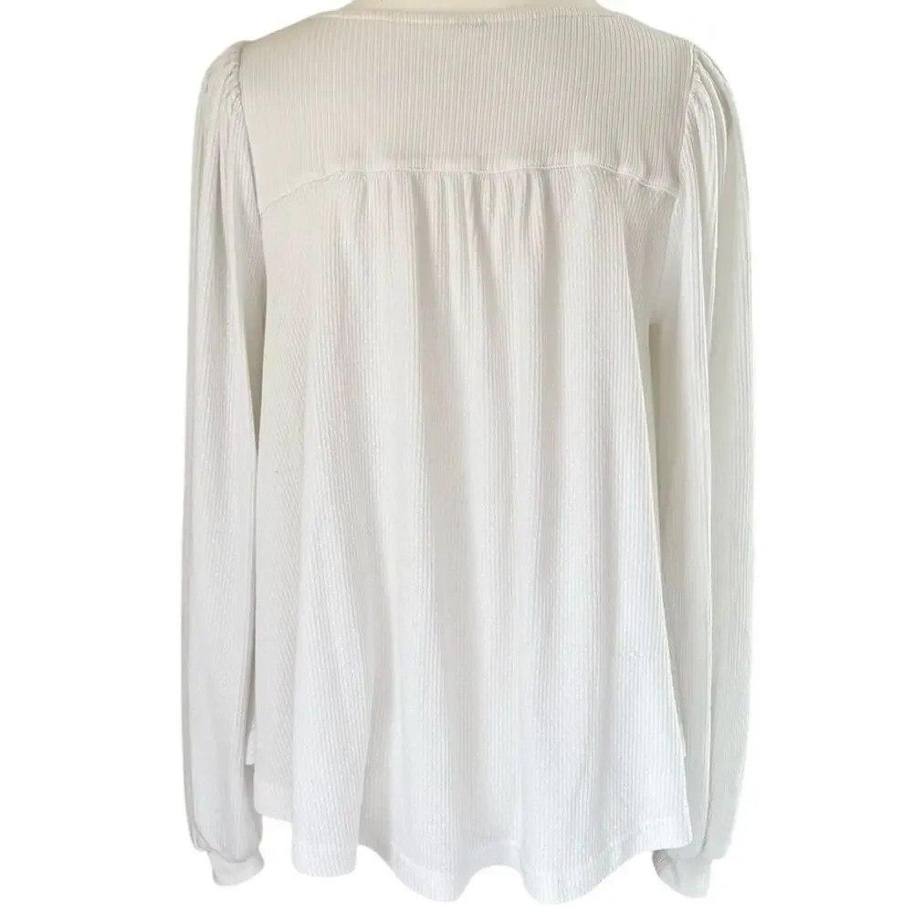 Free People Button Down Knit Top | Size XS Ivory color Boho Cottagecore Romantic